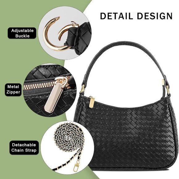 Woven Shoulder Bag for Women Gifts Detachable Strap Vegan Leather Hobo Handbag P - Picture 5 of 7